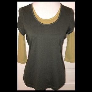 2-Tone Layered Look 3/4 Sleeve Top, Sz M
